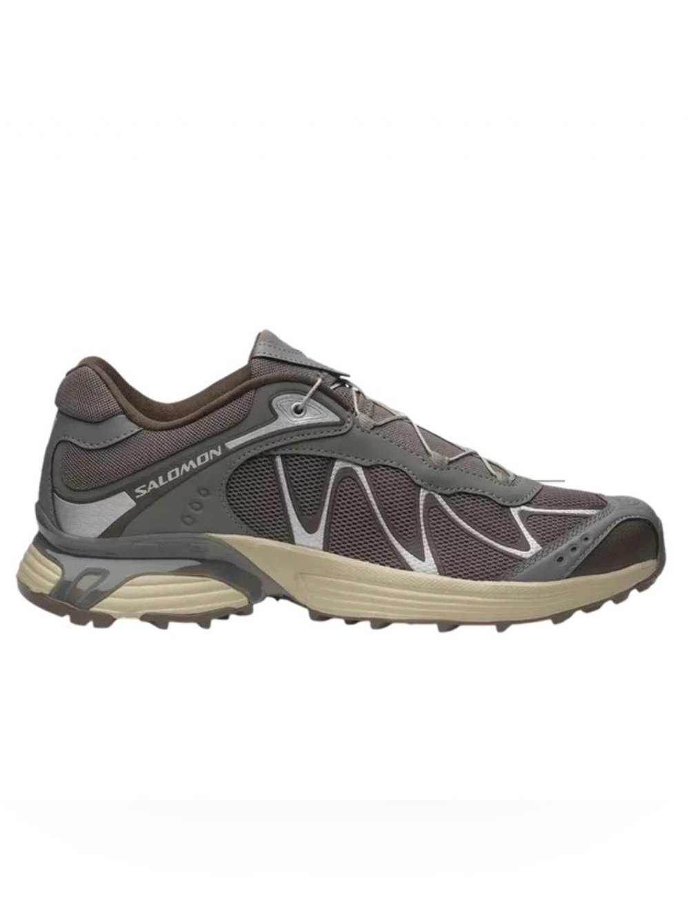 Salomon women's Trail Sneaker in Pewter and Tan